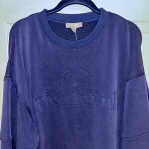 NWT Pickletini Women's XL Sweatshirt Navy Blue Crewneck Embossed Logo Pockets